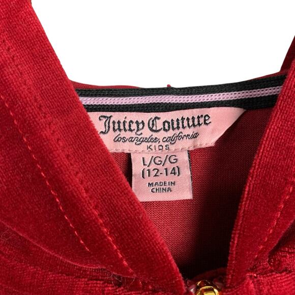 Juicy Couture Red Velvet Full Zip Hoodie Gold Logo Sweatshirt Kids Girls L 12-14 - Picture 4 of 8